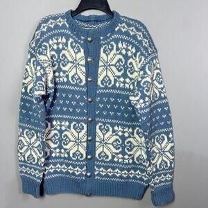 Schmidt‎ sweater mens XL cardigan wool Nordic fair isle Handknit Vintage grandpa